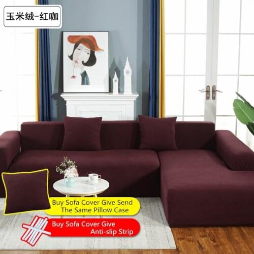 Solid Color Fabric Flannel Slipcover Elastic Sofa Cover Thick Stretch All-inclusive Slip-resistant Sectional Sofa 1 2 3 4 Seat
