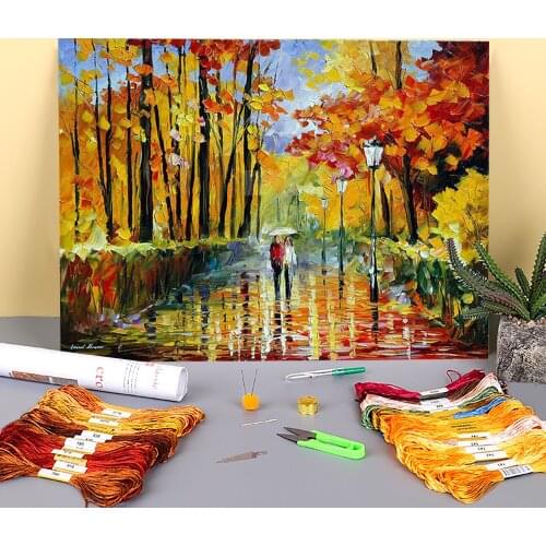 Autumn Rain Pre-Printed 11CT Cross-Stitch Embroidery Set DMC Threads Handicraft Handmade Sewing Needlework Counted Magic