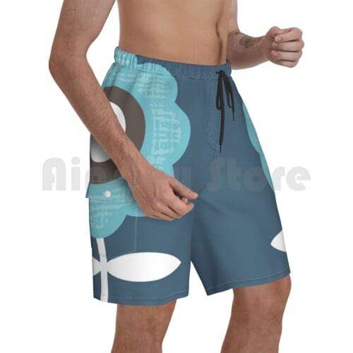 Olivia Beach Shorts Men Beach Pants Swimwear Mid Century Modern Retro Vintage Scandinavian Danish Swedish Turquoise