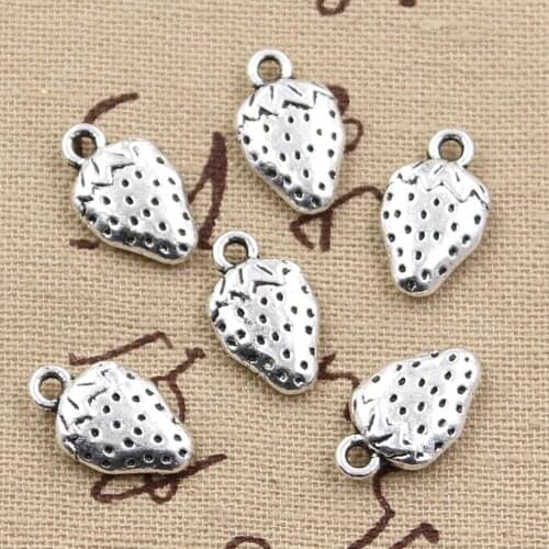 15pcs Charms Two Sided Strawberry 17x10mm Antique Silver Color Plated Pendants Making DIY Handmade Tibetan Silver Color Jewelry