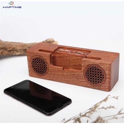 Haptime portable retro Bluetooth speaker 3D stereo wooden speaker mini wireless Bluetooth audio Mobile phone stand speakers