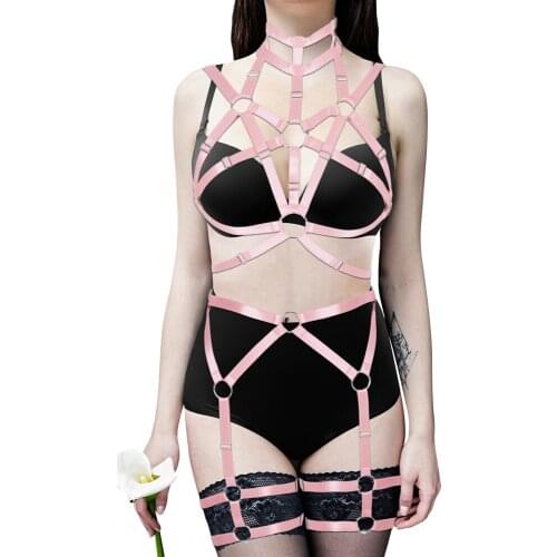 2 Piece Sexy Underwear Harness Set Garter Belts Straps Bra Top Waist Leg Body Bondage Club Dance Rave Womens Clothing Erotic