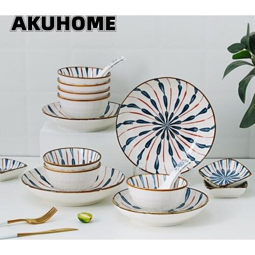 Fireworks Series Japanese Ceramic Bowls and Dishes Tableware Dishes Set Household Rice Bowls Dishes Set Dinnerware Set
