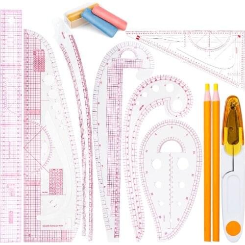 LMDZ Sewing French Curve Ruler Sewing Drawing Ruler With Yarn Scissors Sewing Pencil Fabric Tailors Chalk Tailor Measuring Kit