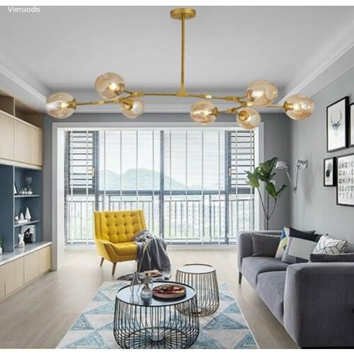 Nordic Vintage Industrial Pendant Molecular Lamp Black Gold Suspension With Glass For Living room Chandelier light