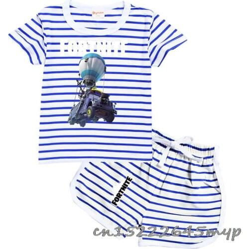 Sports Suit Summer Childrens Cartoon Fortnite Print Boy Girl Short Sleeve + Shorts Top T-shirt Fashion Baby Clothing