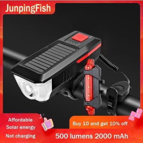 New Bike MTB Light Solar USB charging chargeable Cycling Headlight Waterproof Bicycle Headlight Rear Taillight Lamp Flashlight