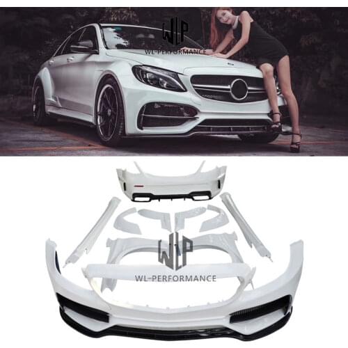 W205 CF/ PU Unpainted Material Front And Rear Bumper Side Fender Side Skirts Wheel Eyebrow For Benz W205 C Class Grancoupe 15-18