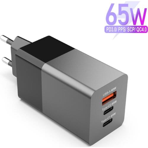 65W GaN USB C Wall Charger Power Adapter 3 Ports PD 65W PPS QC4 45W SCP Quick Charger for Laptops MacBook iPhone Samsung XIAOMI