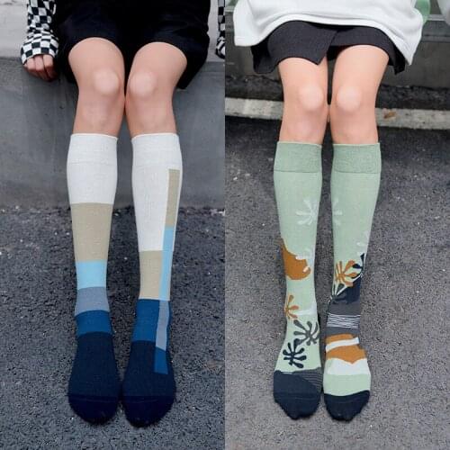 Women Character Stockings Contrast Color Long Socks Cotton Knee Long Socks Women AB Design 3pairs Lot