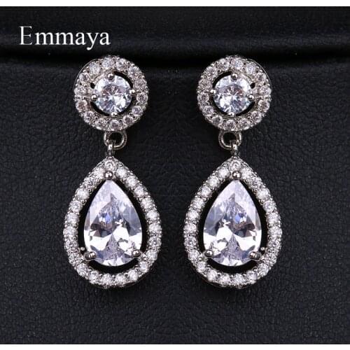 EMMAYA High Quality Teardrop Zircon Wedding Long Earrings Elegant Bridal Wedding Engagement Jewelry Accessories