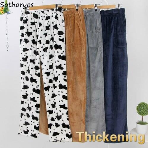 Sleep Bottoms Womens Printed Leisure Winter Plus Velvet Flannel Warm Soft Women Sleep Trousers Couples Plus Size Sleepwear New