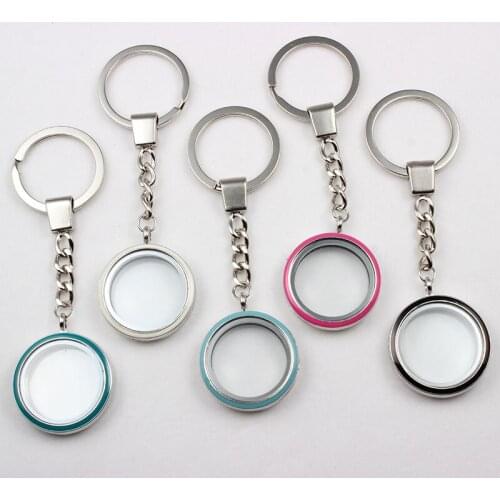 Zinc Alloy Magnetic Floating Locket Keychain 30mm With Mix Colors Enamel Floating Glass Locket Key Chain 10PCS