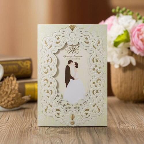 100pcs Laser Cut Wedding Invitations Cards with Bride and Groom Flowers Hollow Flower For Marriage Baby Shower Party Supplies
