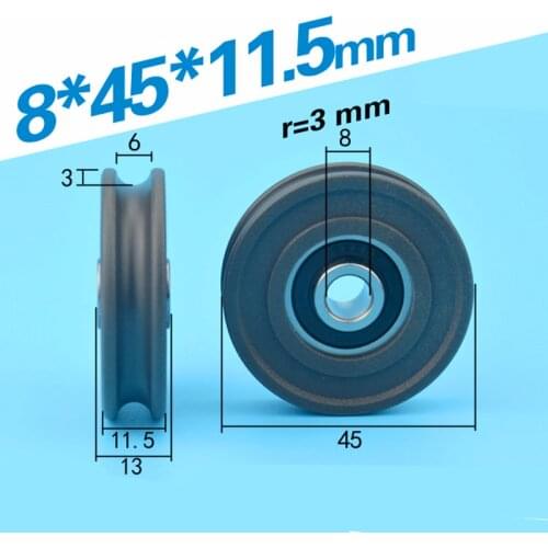 2pcs Low noise high loading 628RS u Groove couple sliding door roller wheel 8*45*11.5mm nonstandard bearing u type pulley