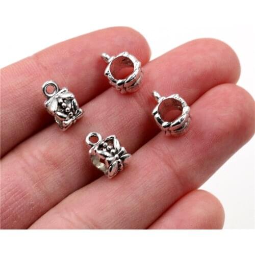 20pcs 11x6mm Hole Size 5mm Beads Bails Pendants Jewelry Making DIY Necklace Antique Silver Color Bails Pendant Charm Beads Bails