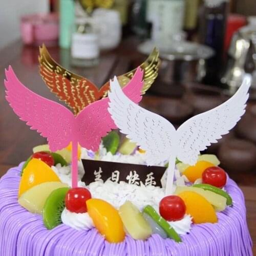 20pcs Angel wings shape acrylic cake toppers baby shower cake decoration happy birthday wedding party decoration
