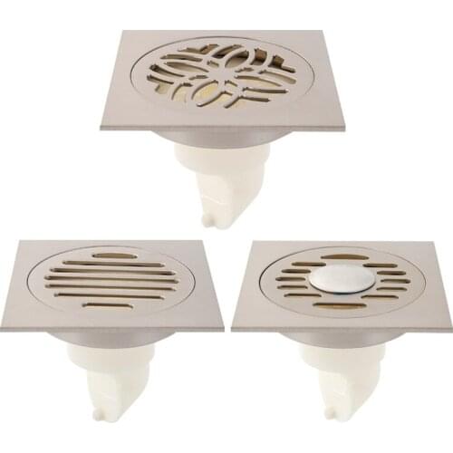 2020 New 4' Brass Brushed Shower Drains Square Bath Drains Strainer Hair Bathroom Floor Drain Waste Grate Drain
