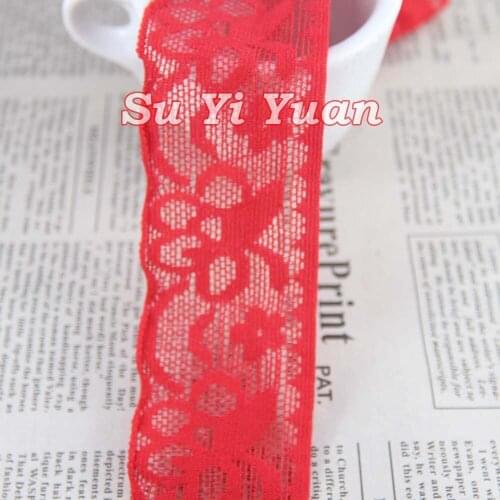 25 Yards/lot 40mm Width Red Color Elastic Stretch Lace Trim DIY Headband Sewing/garment Elastic Lace