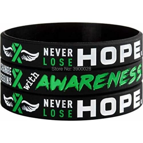 300pcs Green Mental Health Awareness with Saying - Never Lose Hope, Change silicone wristband bracelet free shipping by DHL