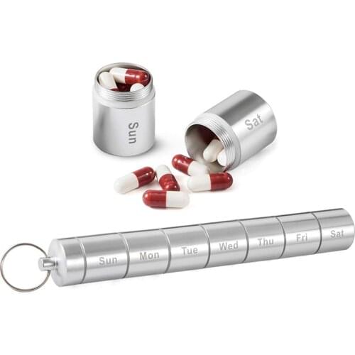 7 Aluminum Alloy Pill Case Medicine Tablet Dispenser Organizer Pill Box Outdoor Mini Storage Container Convenient with Keychain