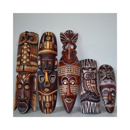 African stone mask solid wood retro nostalgic bar decoration wood carving animal wall hanging mural ornaments
