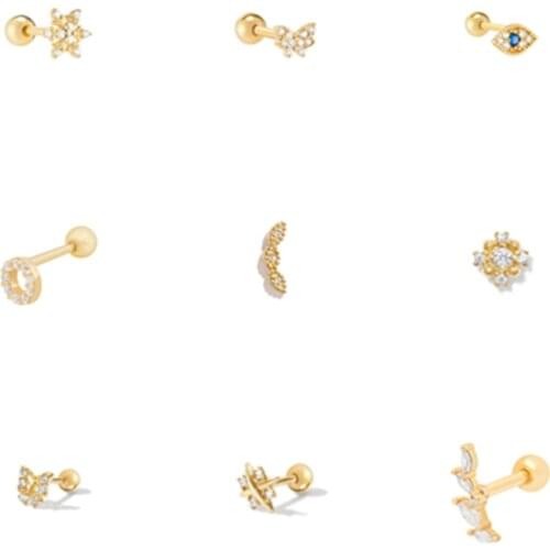 Canner 925 Sterling Silver Stud Earrings Series White/Blue Zircon Piercing Mini Fashion Jewelry Devil Eye Earrings For Women