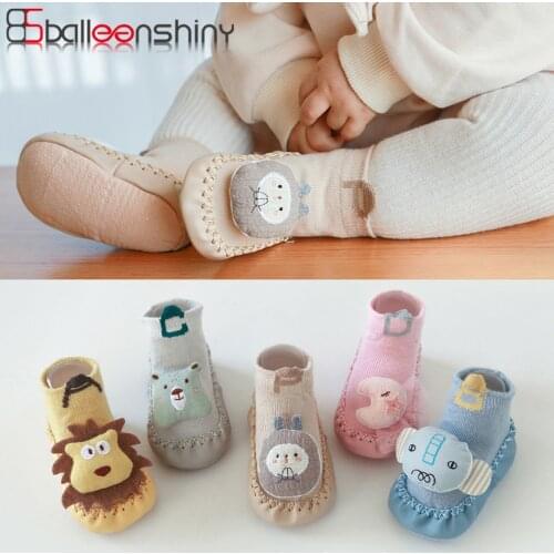 Balleenshiny 2021 New Cartoon Non-slip Leather-soled Toddler Shoes Doll Baby Socks for Spring and Summer Baby Floor Socks