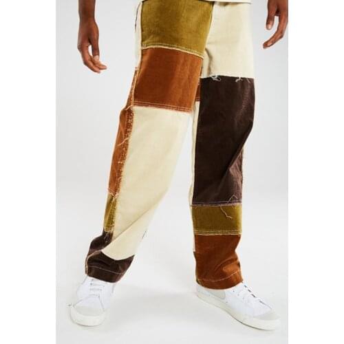 Men Straight Leg Denim Pants Vintage 2021 Patchwork Men Stitching Straight leg Trouser Retro Loose Pants for Men