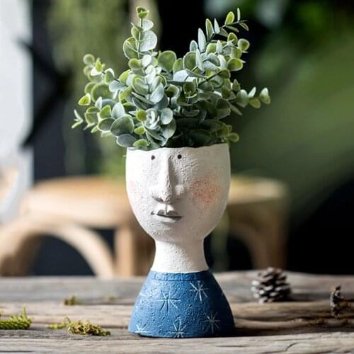 Art Portrait Flower Pot Resin Succulent Plant Pot Human Face Flower Pot Desktop Vase Balcony Decorations Home Garden Accessories