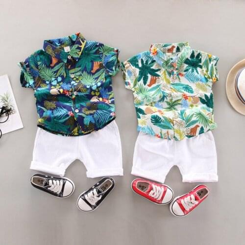 Kids Baby Boy Clothes Boho Summer Floral Print Sets 2Pcs Short Sleeve T-Shirt+Shorts Child Boy Beach Wear Outfits 1-5 Years Old