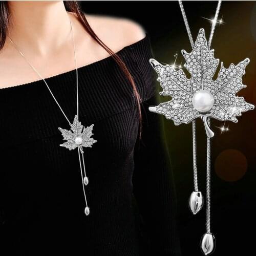 Long Gray Crystal Necklaces & Pendants for Women Round Statement Necklace Maxi Colar Chain Fashion Jewelry