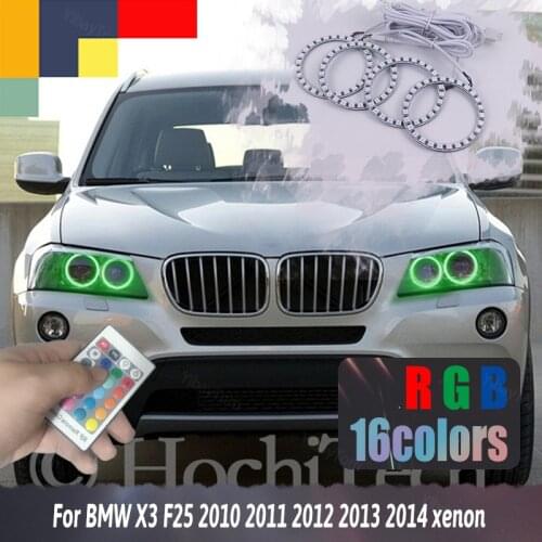 For BMW X3 F25 2010 2011 2012 2013 2014 Xenon Headlight RGB Multi-Color 5050 132Smd Flash LED SMD Angel Eyes Kit