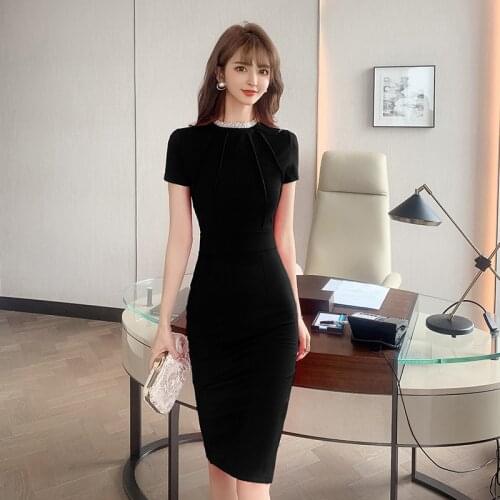 Elegant Office High-end Sexy Party Classy Dresses for Women Beading Short Sleeve Vintage Bodycon Summer Bandage Dress Vestidos