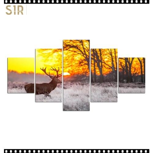 HD 5 Pieces Deer Elk Animal Pictures Posters Wall Art Home Decor for Living Room Painting on The Wall Deer Elk Pictures Wall Art