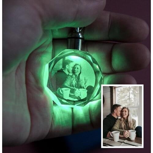 Crystal Custom Key Chain Photo LED Light Keychain Luminated Keyring Heart Shaped Glass Picture Couple Baby Souvenir Gifts