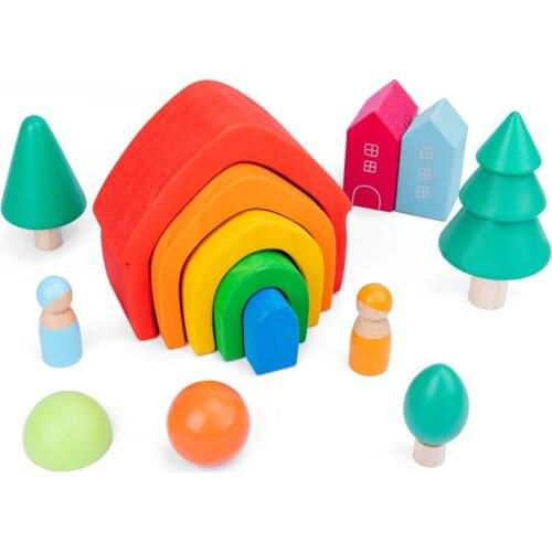 INS Wooden Rainbow Nursery Room Decor Kids Room Rainbow Decor Building Blocks Nordic Home Decoration Baby Toys Rainbow Blocks
