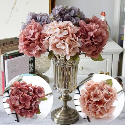 Artificial flowers hydrangea branch home wedding decor autum silk plastic flower high quality fake flower party room decoration