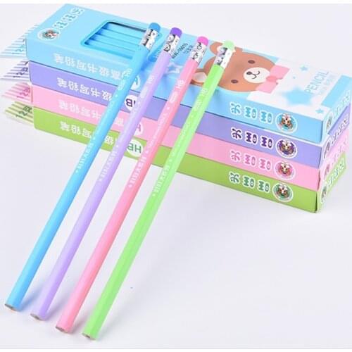 12pcs/set Creative Cartoon Animal HB Head Wooden Pencil With Eraser Stationery School Material Papelaria Utiles Escolares