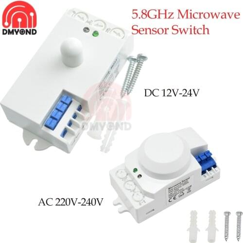 DC 12V-24V/AC 220V-240V Indoor Microwave Radar Sensor Light Switch Body Motion 5.8GHz With Shell HF System 360° Radar Sensor