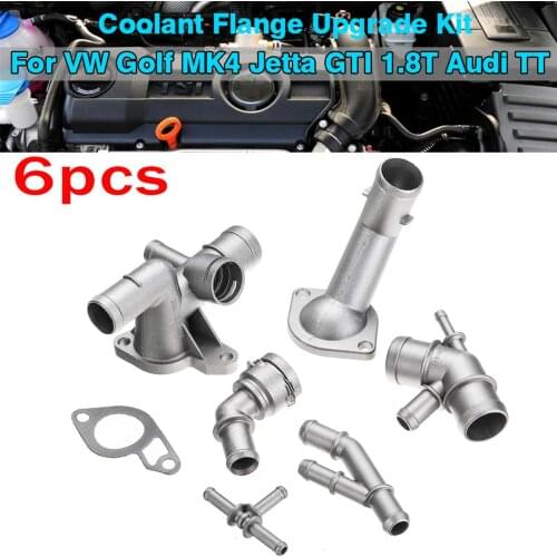 6PCS Car Aluminum Coolant Flange Upgrade Kit 06A121133J For VW Golf MK4 For Jetta GTI 1.8T 2000-2005 For Audi TT 2000-2002
