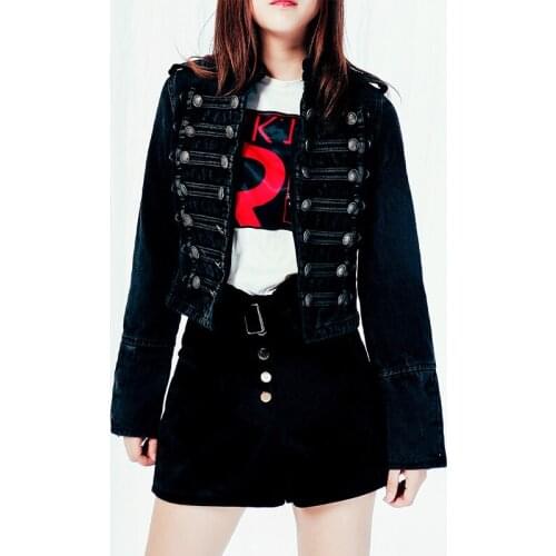 Short Denim Jacket Jeans Women Clothing Motorcycle Suit Club Punk Cardigan Crop Coat Vintage Steampunk Outwears Motor Bike Black