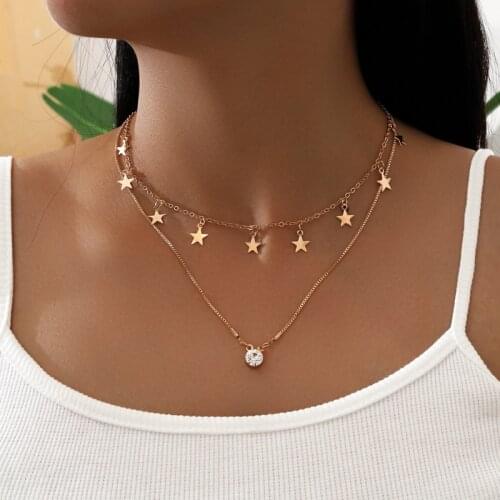 Fashion Shiny Crystal Pendant Necklace for Women Simple Gold Star Clavicle Choker Necklace Party Female Jewelry Gifts