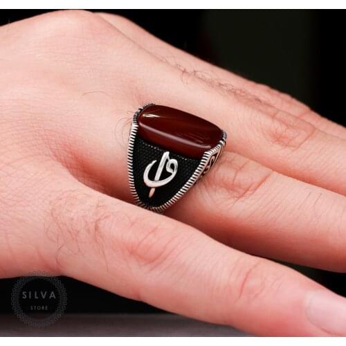 Silva Original 925 Sterling Silver Ring for Men Red Agate Aqeeq Stone S925 silver fashion Jewelry Gift Mens Rings All sizes