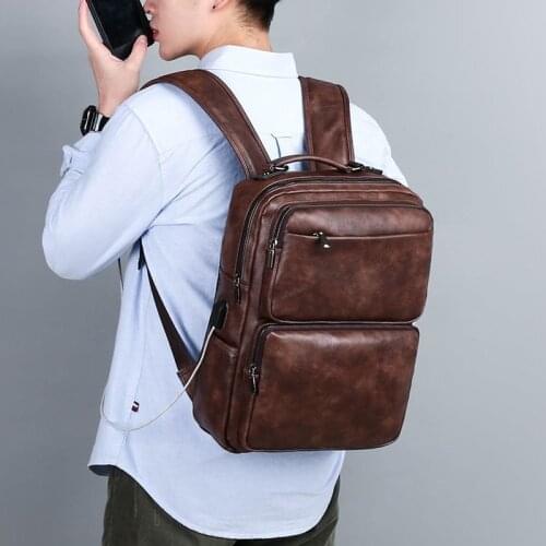 Retro Mens Backpack Fashion Usb Charging Backbag Large Capacity Business Travel Bagpack School Bags For College Students