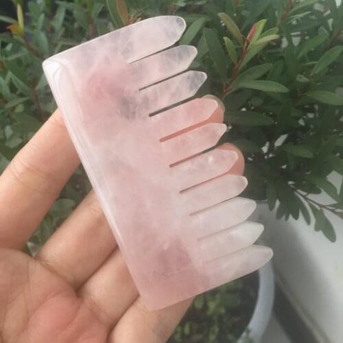Natural Rose Quartz Crystal Comb Head Hair Health Massage Gua Sha Combs Healing Health Jade Stones Gifts