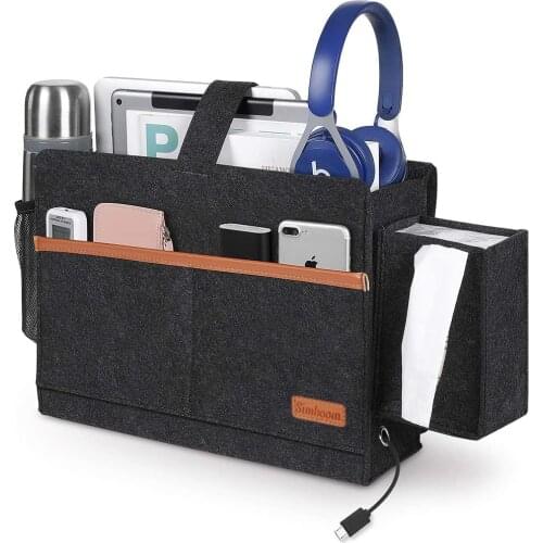 Bedside Caddy Pocket,Acoki Thicken Felt Hanging Storage Bag with Tissue Box and Water Bottle Holder,Dorm Bedroom Sofa Organizer