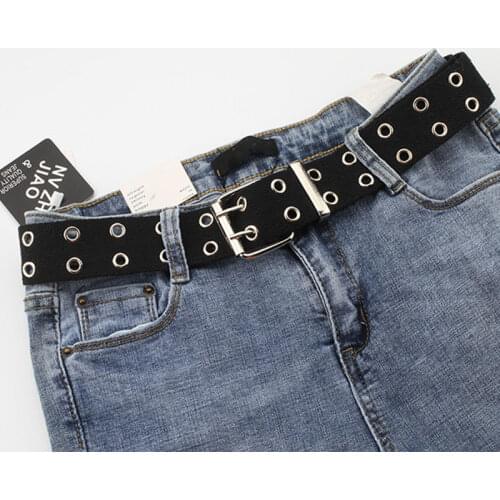 New Designer Harajuku Wide Belt Canvas Web Double Grommet Hole Buckle Belt Female Male Hot Waist Strap Belts for Women Men Jeans
