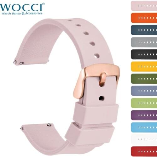WOCCI Watchband 14mm 18mm 20mm 22mm 24mm Silicone Sport Watches Strap Women Replecement Band Bracelet Stainless Rose Gold Buckle