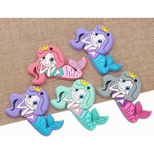 Chenkai 10PCS Silicone Mermaid Teethers Food Grade Baby Cartoon Pacifier Shower Teething Nursing Toy Accessories Gifts BPA Free
